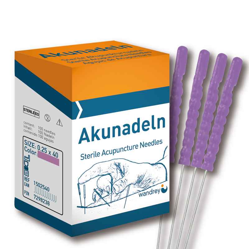 Acupuncture Needles with Plastic Handles 0.25 x 40 mm, purple
