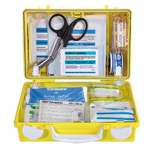 First aid bag with content yellow