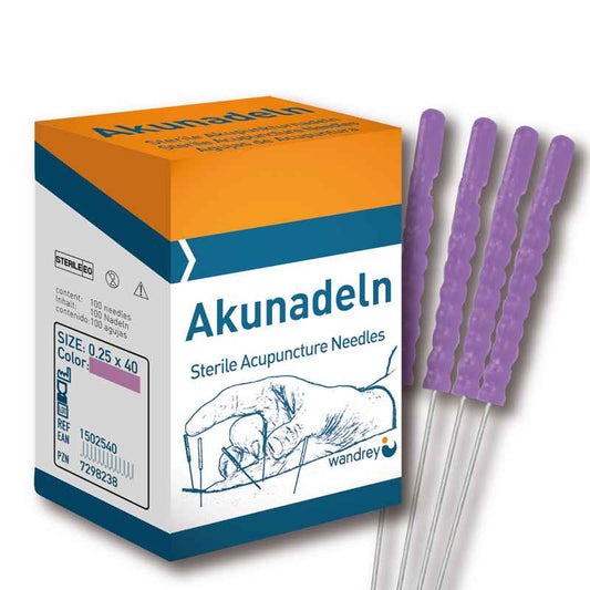 Acupuncture Needles with Plastic Handles 0.25 x 40 mm, purple